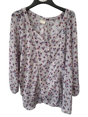 Inked and Faded Floral Sheer Peasant Top Size XL Quarter Sleeve Bohemian Hippie